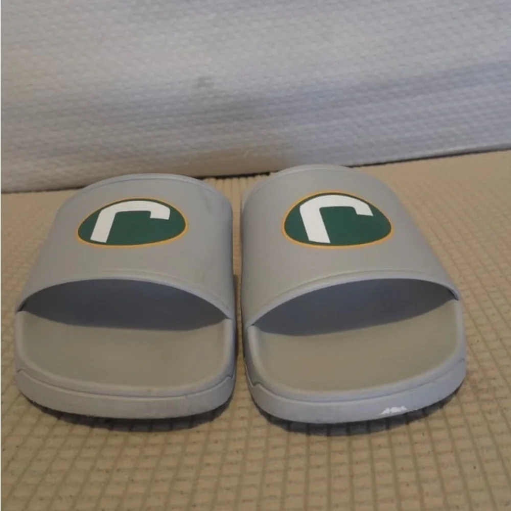 NFL Gray Slide Sandals with Green and Yellow Accents